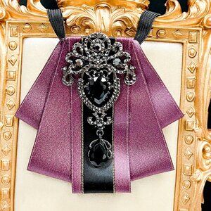 Purple crystal bowtie, Kid's Necktie, Black Crystal Brooch, Kids Size, 2 in 1